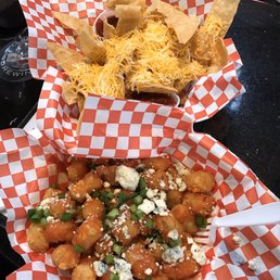 Strips and cheese. Buffalo tots. Strips and cheese. Buffalo tots.