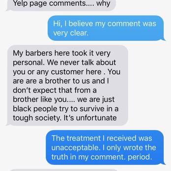 Prestige Barber Shop - (1/4) Nasty text messages Mr. B's sent me after I left a truthful review. - Barbers Near Me - Los Angeles, California Prestige Barber Shop - (1/4) Nasty text messages Mr. B's sent me after I left a truthful review. - Barbers Near Me - Los Angeles, California