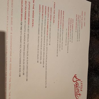 Little Saint - menu 1 - Vegan Near Me - Healdsburg, California