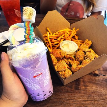 Zero Degrees - ube milkshake and popcorn chicken meal - Bubble Tea Near Me - Plano, Texas