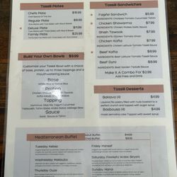 Tassili Mediterranean Cuisine - Menu Page 1