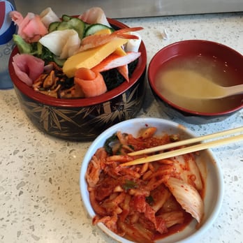 Sora - Chirashi bowl with kimchi and miso soup - Sushi Bars Near Me - Detroit, Michigan Sora - Chirashi bowl with kimchi and miso soup - Sushi Bars Near Me - Detroit, Michigan