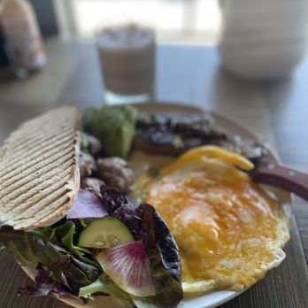 PublicUs - 8oz Chimichurri Steak and Eggs with melted cheese - Coffee & Tea Near Me - Las Vegas, Nevada PublicUs - 8oz Chimichurri Steak and Eggs with melted cheese - Coffee & Tea Near Me - Las Vegas, Nevada