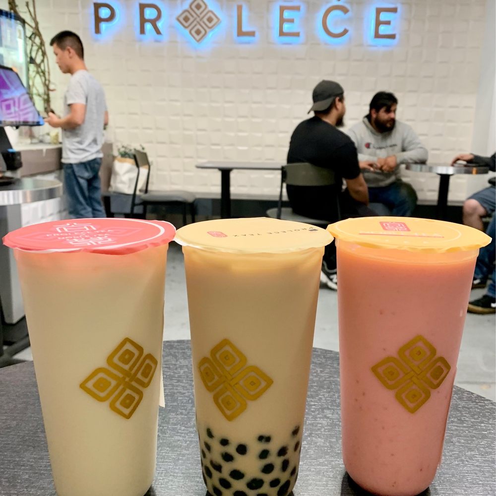 Prolece Tea - L to R: (ICED) Genmaicha Milk Tea, (ICED) House Milk Tea with boba, (ICED) Strawberry Jasmine Milk Tea - Bubble Tea Near Me - Pasadena, California Prolece Tea - L to R: (ICED) Genmaicha Milk Tea, (ICED) House Milk Tea with boba, (ICED) Strawberry Jasmine Milk Tea - Bubble Tea Near Me - Pasadena, California
