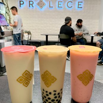 Prolece Tea - L to R: (ICED) Genmaicha Milk Tea, (ICED) House Milk Tea with boba, (ICED) Strawberry Jasmine Milk Tea - Bubble Tea Near Me - Pasadena, California Prolece Tea - L to R: (ICED) Genmaicha Milk Tea, (ICED) House Milk Tea with boba, (ICED) Strawberry Jasmine Milk Tea - Bubble Tea Near Me - Pasadena, California