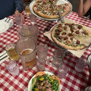 Eagle Pizzeria - Combination pizza, small vegan pesto bbq "chicken" pizza, & Antipasto Salad! so goo!! - Pizza Near Me - San Francisco, California