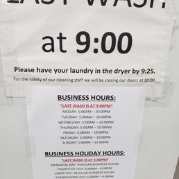 Posted hours and holidays for 2023.