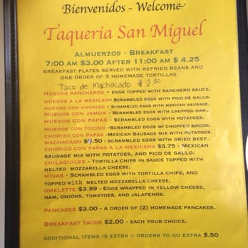 Taqueria San Miguel - Menu #1 (breakfast) - Breakfast & Brunch Near Me - Houston, Texas Taqueria San Miguel - Menu #1 (breakfast) - Breakfast & Brunch Near Me - Houston, Texas