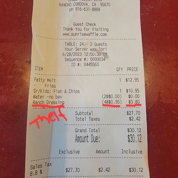 Sunrise Waffle  - Lori stole from a child of God.. never said their is an upcharge for their itty bitty ranch - Breakfast & Brunch Near Me - Rancho Cordova, California