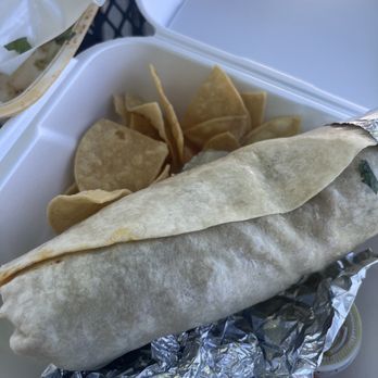 I Love Tacos - A burrito, with chips on the side and Al Pastor. - Food Trucks Near Me - Tacoma, Washington