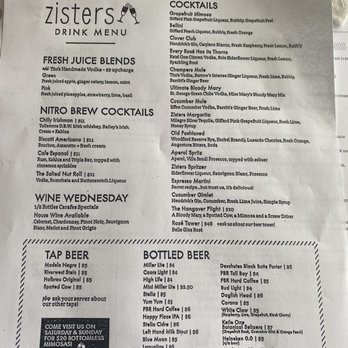 Zisters - Drink Menu - Breakfast & Brunch Near Me - Elm Grove, Wisconsin Zisters - Drink Menu - Breakfast & Brunch Near Me - Elm Grove, Wisconsin