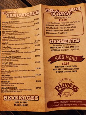 Menu photo 2 Player's Pizza Anderson, CA