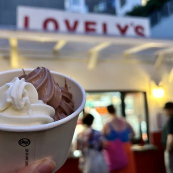 Lovely's - Soft Serve Cup (w/Vanilla & Chocolate, $5.75)- 4.5/5 stars - Burgers Near Me - Oakland, California Lovely's - Soft Serve Cup (w/Vanilla & Chocolate, $5.75)- 4.5/5 stars - Burgers Near Me - Oakland, California