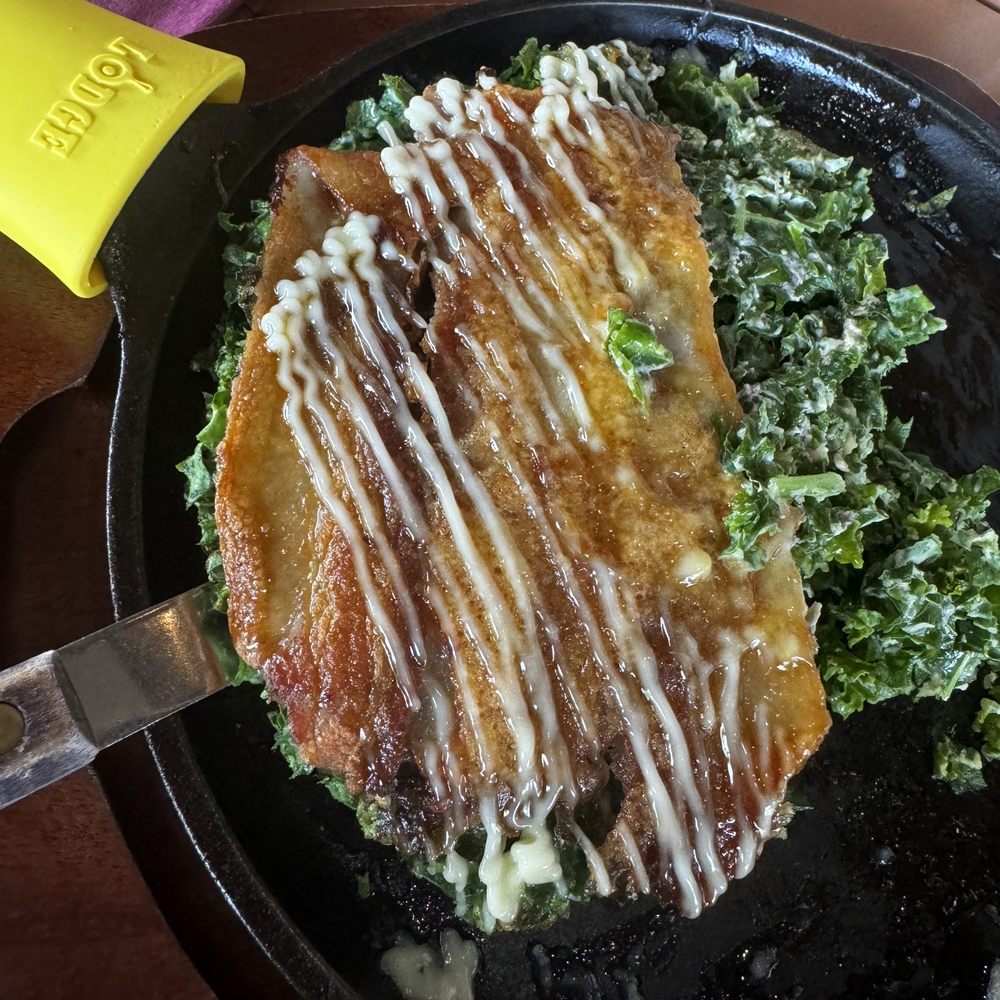 Butatama Savory Pork Belly Okonomiyaki with GF DF kale substitution Butatama Savory Pork Belly Okonomiyaki with GF DF kale substitution