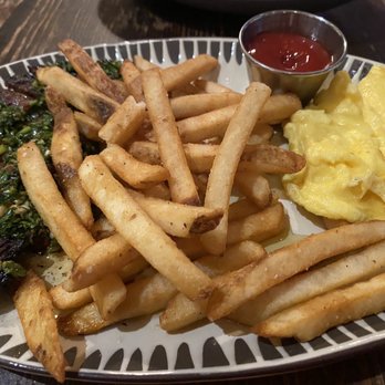 Sugarcane - Skirt steak egg breakfast! Steak has chimichurri sauce abd is seasoned perfect. Eggs scrambled soft and fries are seasoned lightly! Yum - Cocktail Bars Near Me - Las Vegas, Nevada Sugarcane - Skirt steak egg breakfast! Steak has chimichurri sauce abd is seasoned perfect. Eggs scrambled soft and fries are seasoned lightly! Yum - Cocktail Bars Near Me - Las Vegas, Nevada