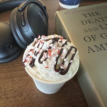 Brewport Coffee House - Custom hot chocolate with whipped cream, peppermint, and chocolate. - Coffee & Tea Near Me - Bellport, New York