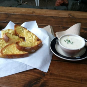 Sam Bond's Garage - Garlic bread and salmon chowder - Vegetarian Near Me - Eugene, Oregon Sam Bond's Garage - Garlic bread and salmon chowder - Vegetarian Near Me - Eugene, Oregon