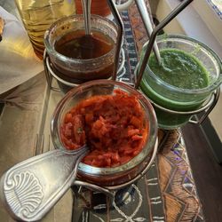 Jewel of India Restaurant - Sauces for the Naan; green was only non vegan option!
