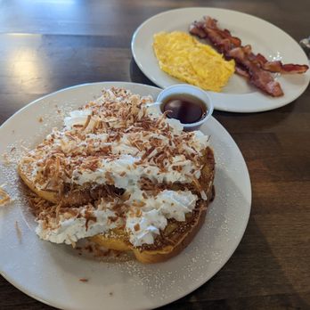 McAdoo's - Coconut cream french toast with side of eggs & bacon. - Breakfast & Brunch Near Me - Elko, Nevada