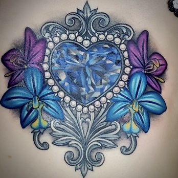 One Truth Tattoo - Sapphire heart with pearls and orchids - Piercing Near Me - Northridge, California