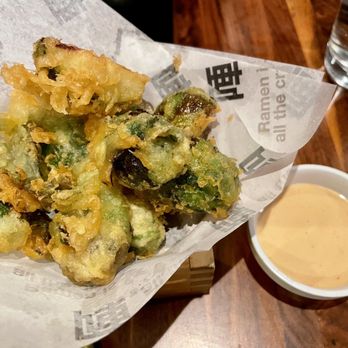 JINYA Ramen Bar - Reston - Brussel Sprouts Tempura small plate app - with spicy siracha mayo dipping sauce - PIPING HOT, CRISPY, DELICIOUS - A MUST ORDER!!! - Tapas/Small Plates Near Me - Reston, Virginia JINYA Ramen Bar - Reston - Brussel Sprouts Tempura small plate app - with spicy siracha mayo dipping sauce - PIPING HOT, CRISPY, DELICIOUS - A MUST ORDER!!! - Tapas/Small Plates Near Me - Reston, Virginia