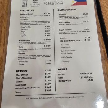 Kusina - Menu - Filipino Near Me - Jacksonville, Florida