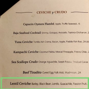 Ponto Lago - Description of Lentil Ceviche - New American Near Me - Carlsbad, California