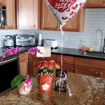 Campus Flowers - Purple Orchid and Fall Flowers with Love Balloon and Chocolates - Florists Near Me - Tempe, Arizona