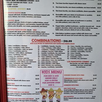 Los Ranchitos - a menu for a mexican restaurant - Mexican Near Me - Geneseo, Illinois