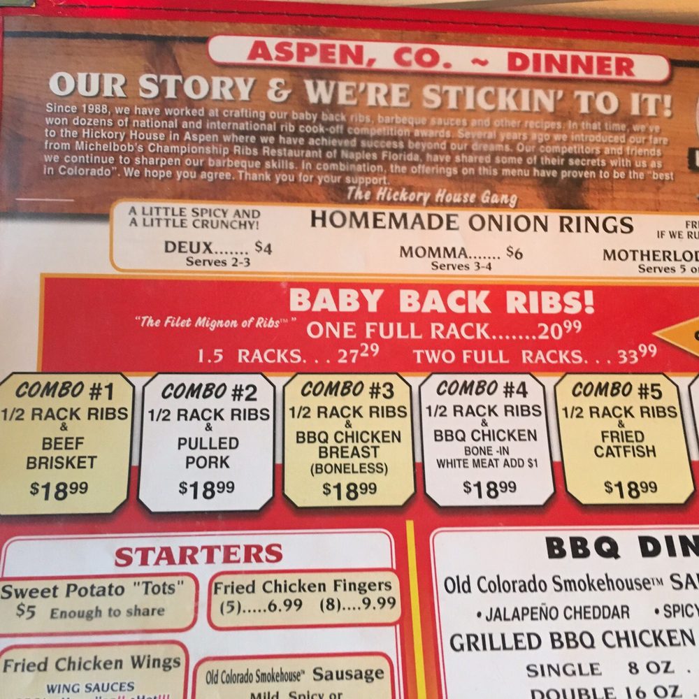 Hickory House Ribs - The menu - Barbeque Near Me - Aspen, Colorado
