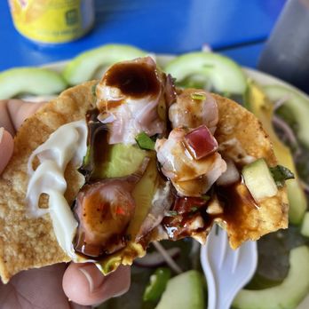 Panda Gordo - Tostada con ceviche, pulpo, salsa picosita...hay papa!!! - Mexican Near Me - Bakersfield, California