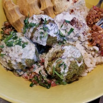 Anoush'ella - Lentil bowl with chickpea fritters - Lebanese Near Me - Boston, Massachusetts Anoush'ella - Lentil bowl with chickpea fritters - Lebanese Near Me - Boston, Massachusetts