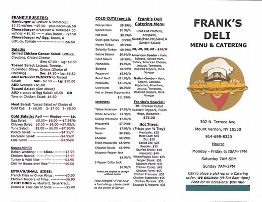 Menu photo 3 Frank's Deli Mount Vernon, NY