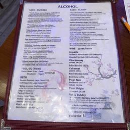 Alcohol menu Alcohol menu