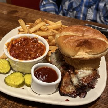 Jack Stack Barbecue - Freight House - The Stack sandwich with fries and beans - Barbeque Near Me - Kansas City, Missouri Jack Stack Barbecue - Freight House - The Stack sandwich with fries and beans - Barbeque Near Me - Kansas City, Missouri