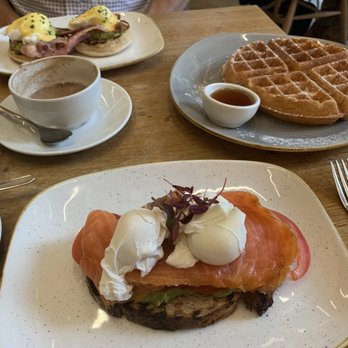 The Table - forest Benedict, breakfast bruschetta w/salmon, n--cuz i want it all--side of waffle - British Near Me - London, XGL The Table - forest Benedict, breakfast bruschetta w/salmon, n--cuz i want it all--side of waffle - British Near Me - London, XGL