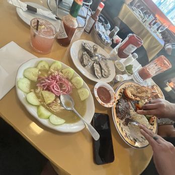 La Perla Del Mar - Oysters, chorizo con queso, aguachilles, steak and lobster. Watermelon margarita and michelada - Mexican Near Me - Downey, California La Perla Del Mar - Oysters, chorizo con queso, aguachilles, steak and lobster. Watermelon margarita and michelada - Mexican Near Me - Downey, California