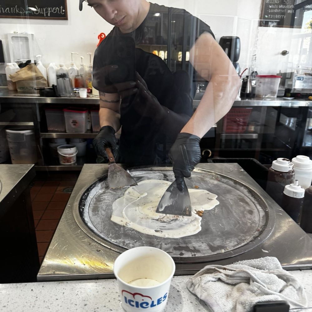Icicles - Our nice server rolling our ice cream - Desserts Near Me - Newark, California Icicles - Our nice server rolling our ice cream - Desserts Near Me - Newark, California