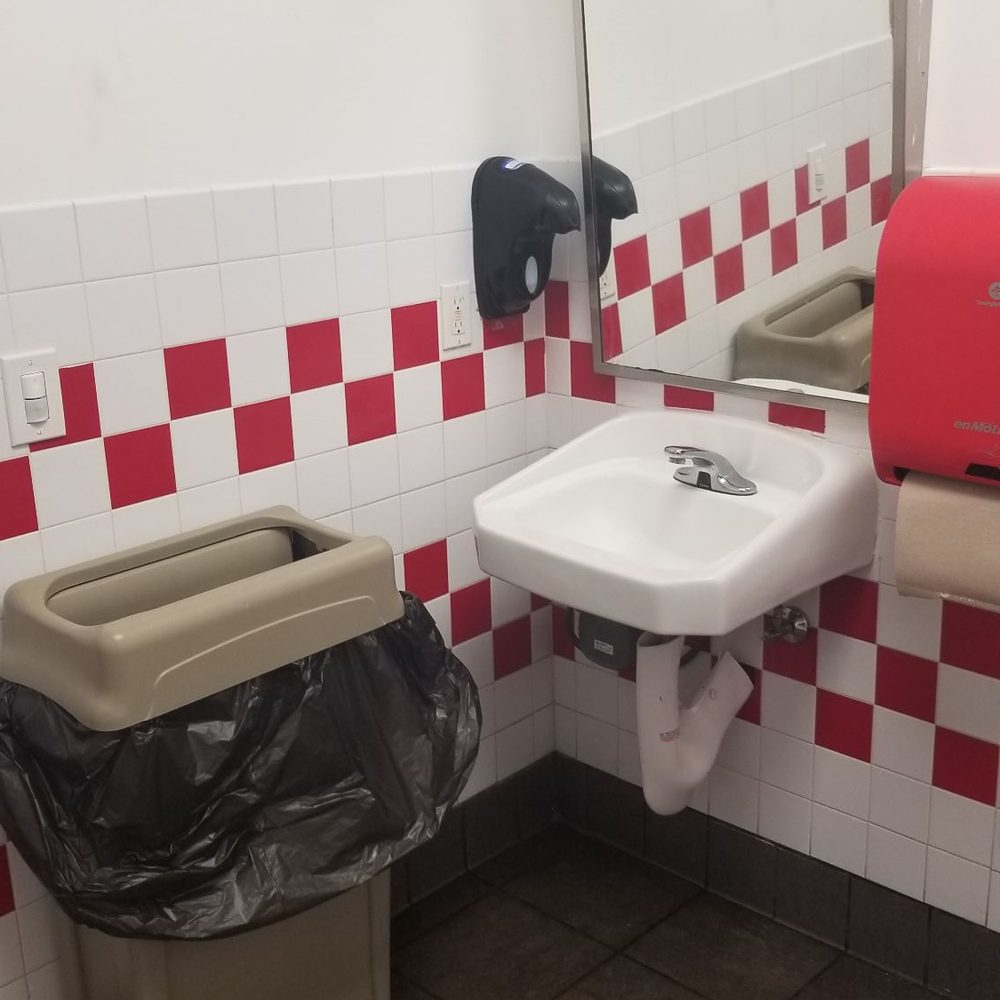 Five Guys - Men's restroom - Burgers Near Me - Rancho Cucamonga, California Five Guys - Men's restroom - Burgers Near Me - Rancho Cucamonga, California