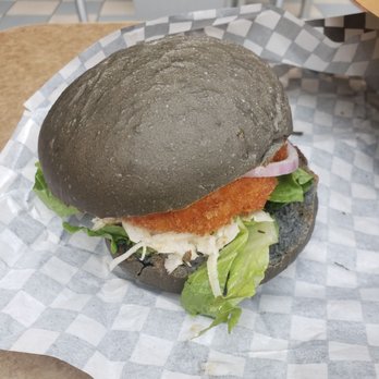 Hong Bo Burger & Poutine - Shrimp Burger on Charcoal Bun - Burgers Near Me - Markham, Ontario Hong Bo Burger & Poutine - Shrimp Burger on Charcoal Bun - Burgers Near Me - Markham, Ontario