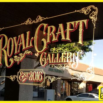 Print Smart - Gold Foil Vinyl Logo we Designed and Installed for Royal Craft Gallery Windows - Screen Printing/T-Shirt Printing Near Me - Phoenix, Arizona Print Smart - Gold Foil Vinyl Logo we Designed and Installed for Royal Craft Gallery Windows - Screen Printing/T-Shirt Printing Near Me - Phoenix, Arizona