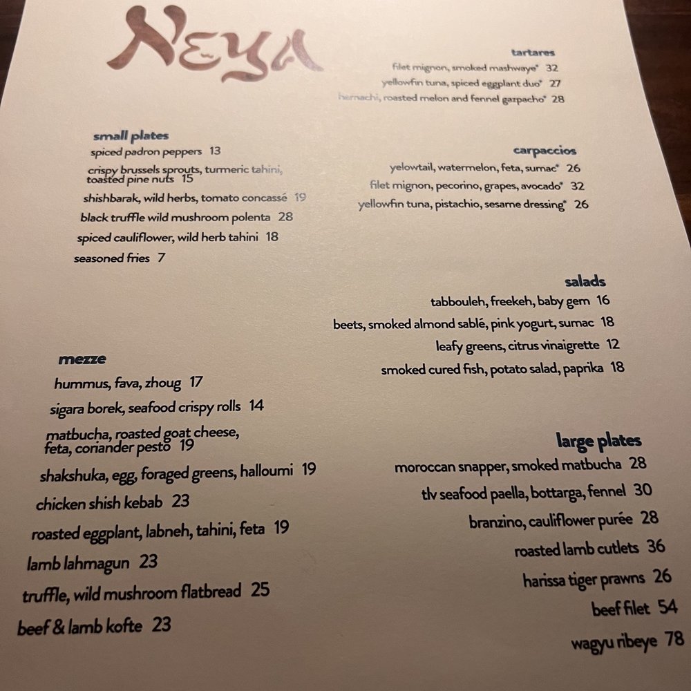Neya - Menu - Kosher Near Me - Surfside, Florida Neya - Menu - Kosher Near Me - Surfside, Florida