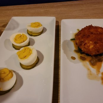The Peppered Pig - Deviled eggs, goat cheese croquette Both incredibly good!!! - New American Near Me - Webster, New York The Peppered Pig - Deviled eggs, goat cheese croquette Both incredibly good!!! - New American Near Me - Webster, New York