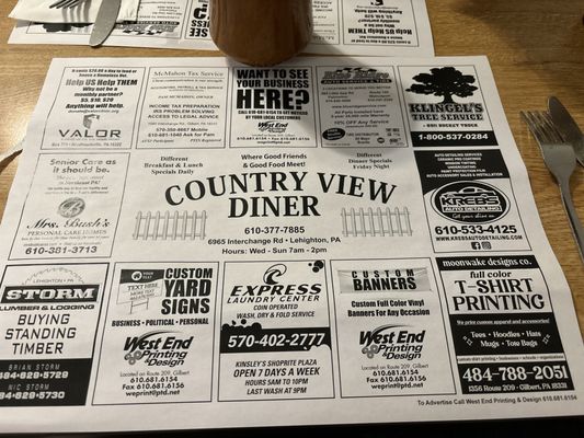 Menu photo 1 Country View Diner Lehighton, PA