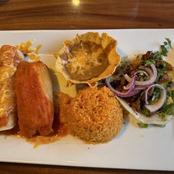 Azul Tequila - Enchilada, tamal, and taco al pastor with rice and beans. Delicious combination! - Mexican Near Me - Lake Wales, Florida