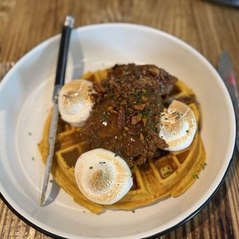 Willa Jean - Chicken and waffles with whipped marshmallow. The combo works - trust! - Bakeries Near Me - New Orleans, Louisiana