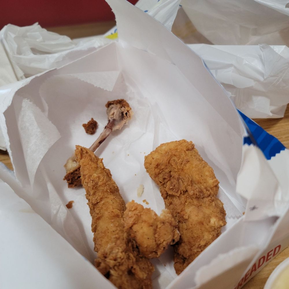 Chesters Chicken - breaded chicken strips nothing to write home about whatsoever also a very dried out leg - Chicken Shop Near Me - Lexington, South Carolina