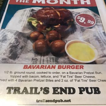 Trails End Pub - Front of menu with beer cheese burger on it..... - Pubs Near Me - Harrison, Michigan