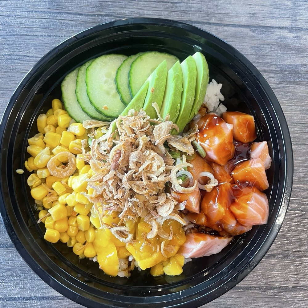 Nami Poke - Poke Bowl with salmon, avocado, corn, mango, cucumber, white rice - Poke Near Me - Springfield, Illinois