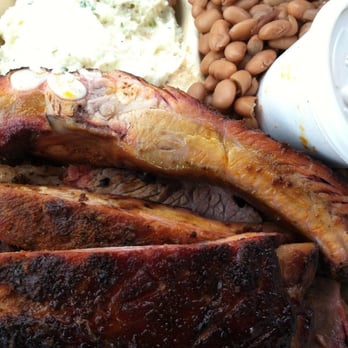 Gorilla Barbeque - 2 meat 2 side combo. Ribs and brisket, mac-n-cheese and potato salad, with rice and beans and a cornbread muffin. - Barbeque Near Me - Pacifica, California
